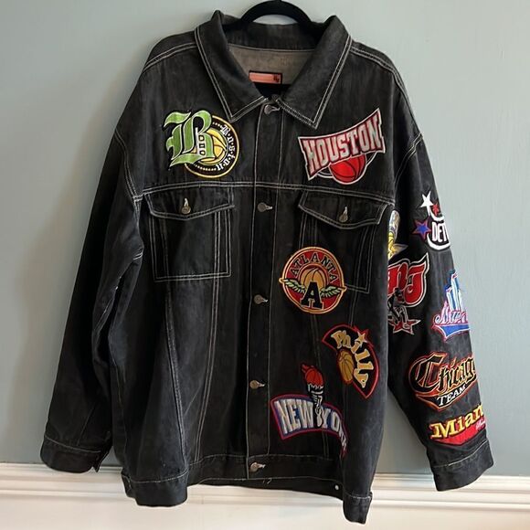 Men’s Regal Wear 2XL Vintage NBA Basketball black denim jean jacket ~ RARE! - Picture 2 of 14